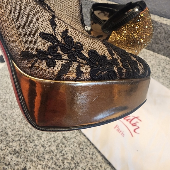 Christian Louboutin Strass Heel Booties Mesh Lace 39 - Picture 13 of 16